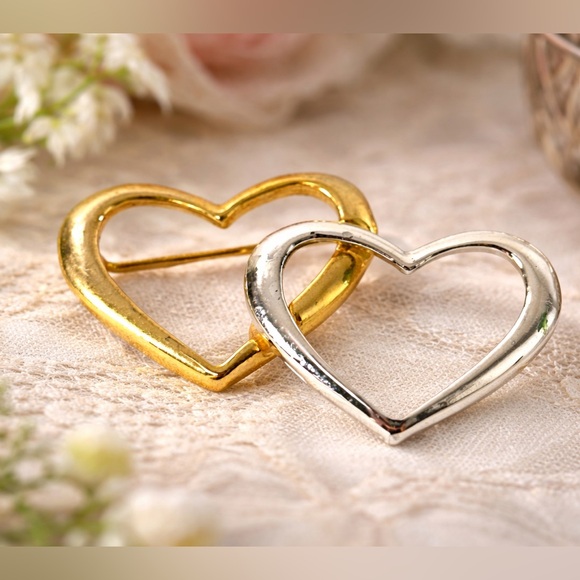 Danecraft Jewelry - Vintage Danecraft Two Tone Open Heart Brooch Gold Silver Tone Modernist Pin